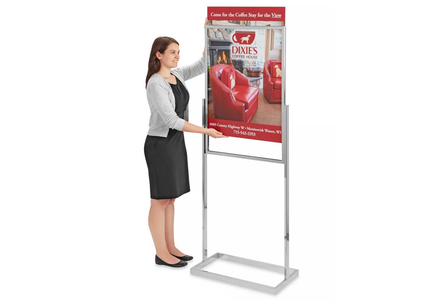 Floor Standing Sign Holder - Single Tier, 24 x 36", Black